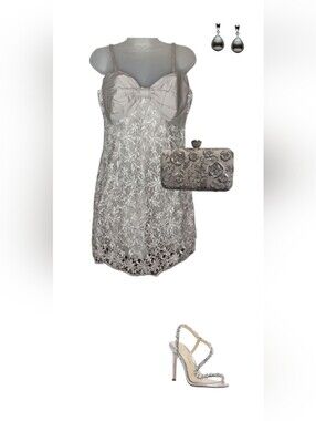 Silver Lace Bow Slip Mini Dress